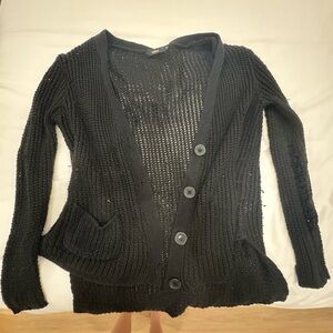 Millau Ripped Black Knit Cardigan Sweater